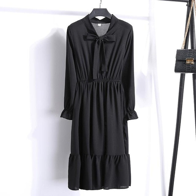 29 Colors Beautiful Fashion Spring Autumn Women Long Sleeve Dress Retro Collar Casual Slim Dresses Floral Printing Chiffon Sexy