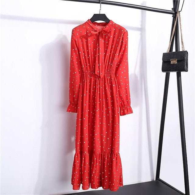 29 Colors Beautiful Fashion Spring Autumn Women Long Sleeve Dress Retro Collar Casual Slim Dresses Floral Printing Chiffon Sexy