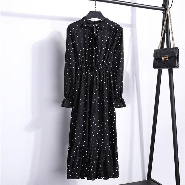 29 Colors Beautiful Fashion Spring Autumn Women Long Sleeve Dress Retro Collar Casual Slim Dresses Floral Printing Chiffon Sexy