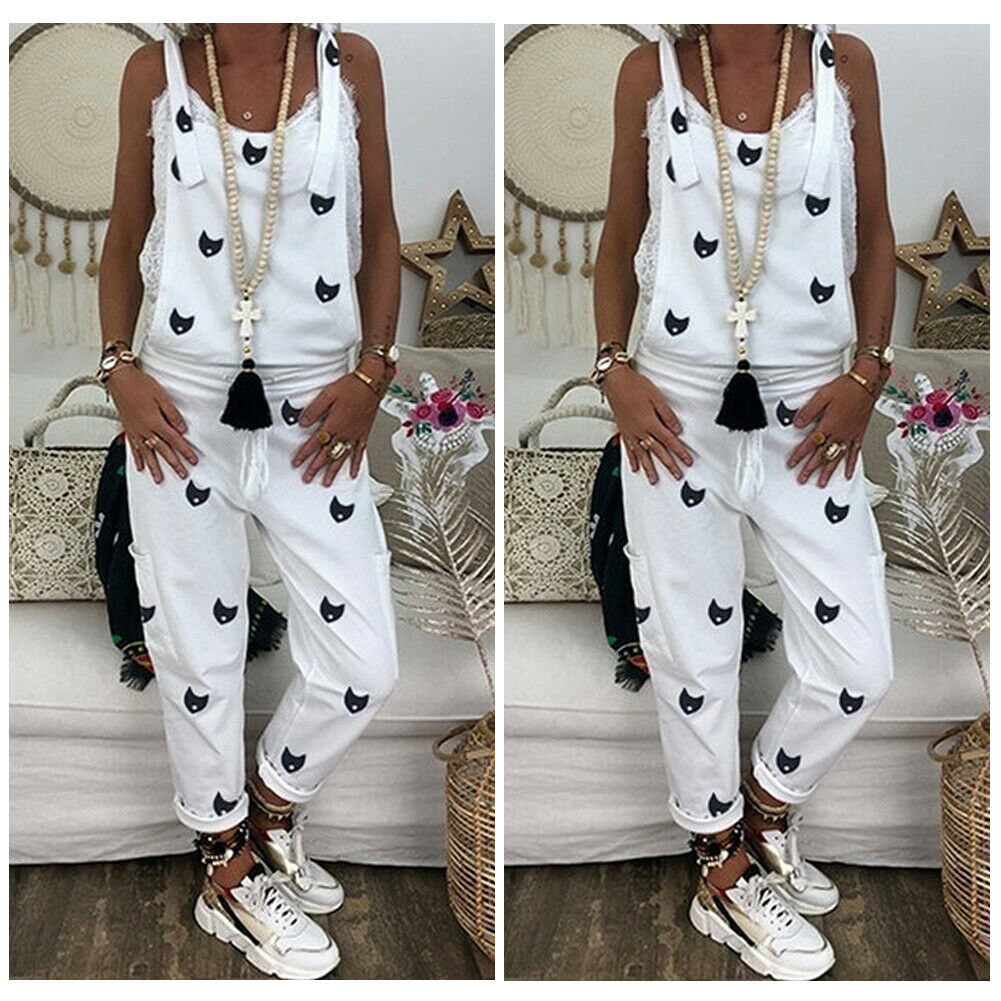 2019 Fashion Women's Casual Loose Jumpsuit Dungarees Playsuit Strappy Baggy Romper Loose Long Pant Trousers Overalls