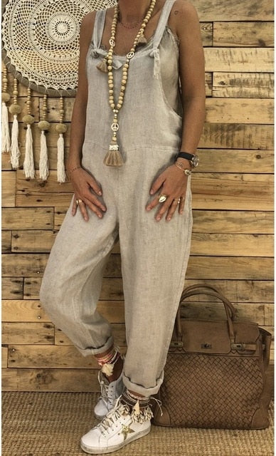 Summer Women Lady Clubwear Loose Bodysuits Cotton Linen Playsuit Party Jumpsuit Romper Long Trouser Overall New Fashion