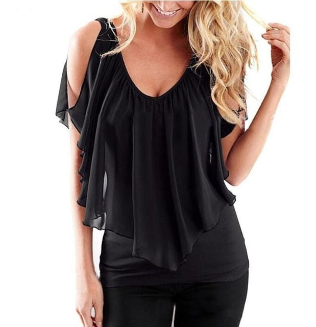New Ruffles Women Tops Fashion 2018 Womens Summer Chiffon Blouse Plus Size 3XL Batwing Short Sleeve Casual Shirt
