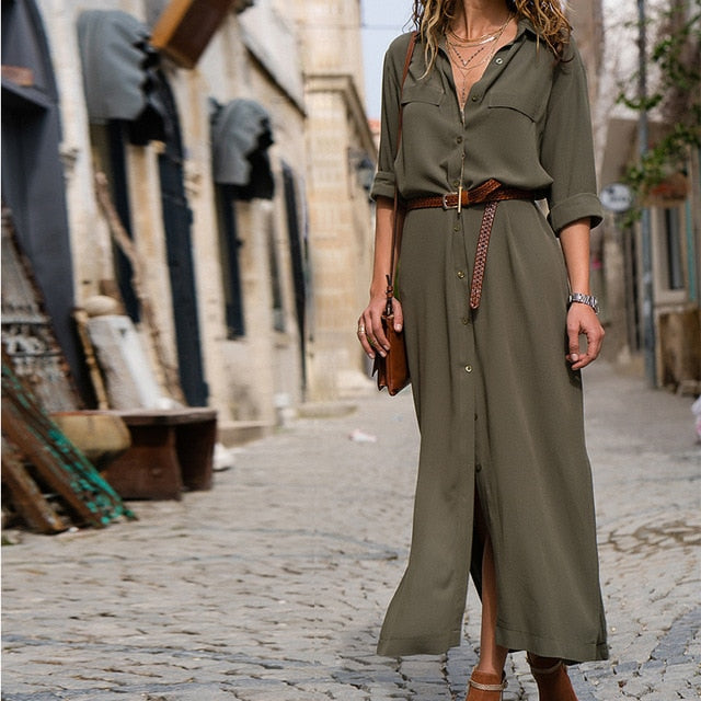 DeRuiLaDy 2018 New Fashion Women Casual Long Dress Women Autumn Winter Long Sleeve Button Shirt Maxi Dresses Ladies Vestido