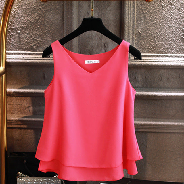 2019 Fashion Brand Women's blouse Summer sleeveless Chiffon shirt Solid  V-neck Casual blouse Plus Size 5XL Loose Female Top