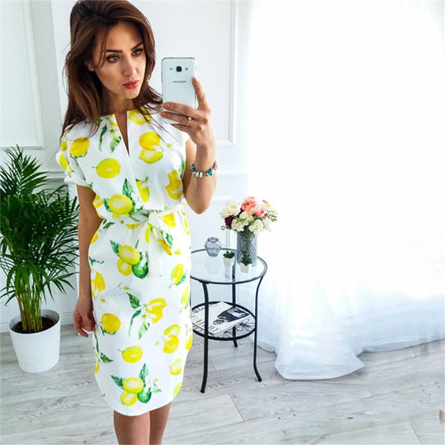 Ahagaga 2019 Spring Dress Women Fashion Print Elegant Cute Sashes O-neck Sexy Slim Sheath Dress Women Dresses Vestidos Robes