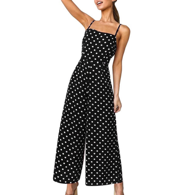Womail bodysuit Women Summer Fashion Polka Dot Holiday Wide Leg Pants Long Jumpsuit Backless Strappy Playsuit NEW dropship M7