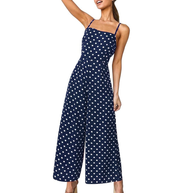 Womail bodysuit Women Summer Fashion Polka Dot Holiday Wide Leg Pants Long Jumpsuit Backless Strappy Playsuit NEW dropship M7