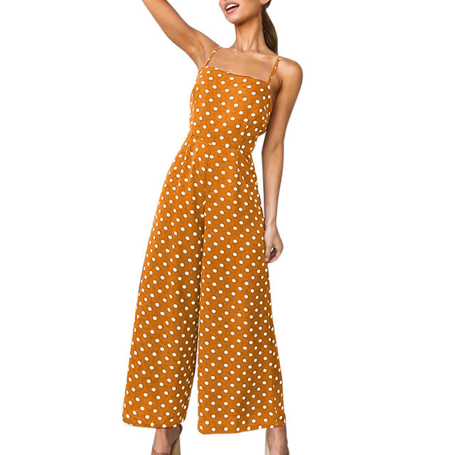 Womail bodysuit Women Summer Fashion Polka Dot Holiday Wide Leg Pants Long Jumpsuit Backless Strappy Playsuit NEW dropship M7