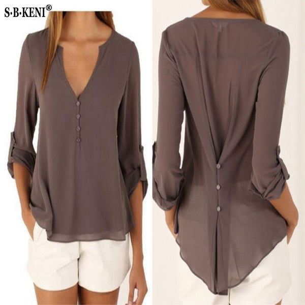 Fashion Women Blouse & shirt Plus Size S-5XL kimon Female long sleeve chiffon blouse Chic Elegant Lady Loose Tops chiffon shirt