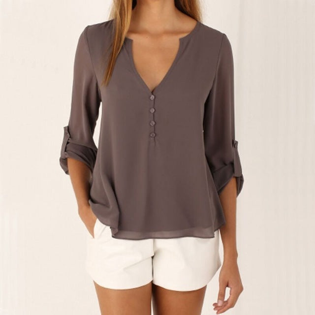 Fashion Women Blouse & shirt Plus Size S-5XL kimon Female long sleeve chiffon blouse Chic Elegant Lady Loose Tops chiffon shirt