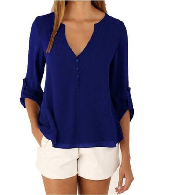 Fashion Women Blouse & shirt Plus Size S-5XL kimon Female long sleeve chiffon blouse Chic Elegant Lady Loose Tops chiffon shirt