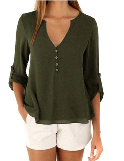 Fashion Women Blouse & shirt Plus Size S-5XL kimon Female long sleeve chiffon blouse Chic Elegant Lady Loose Tops chiffon shirt