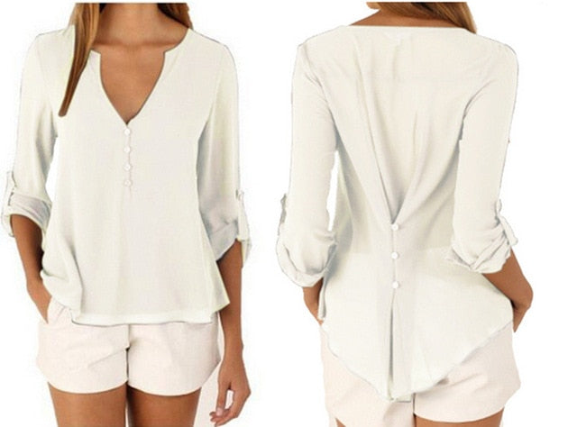Fashion Women Blouse & shirt Plus Size S-5XL kimon Female long sleeve chiffon blouse Chic Elegant Lady Loose Tops chiffon shirt