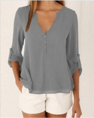 Fashion Women Blouse & shirt Plus Size S-5XL kimon Female long sleeve chiffon blouse Chic Elegant Lady Loose Tops chiffon shirt