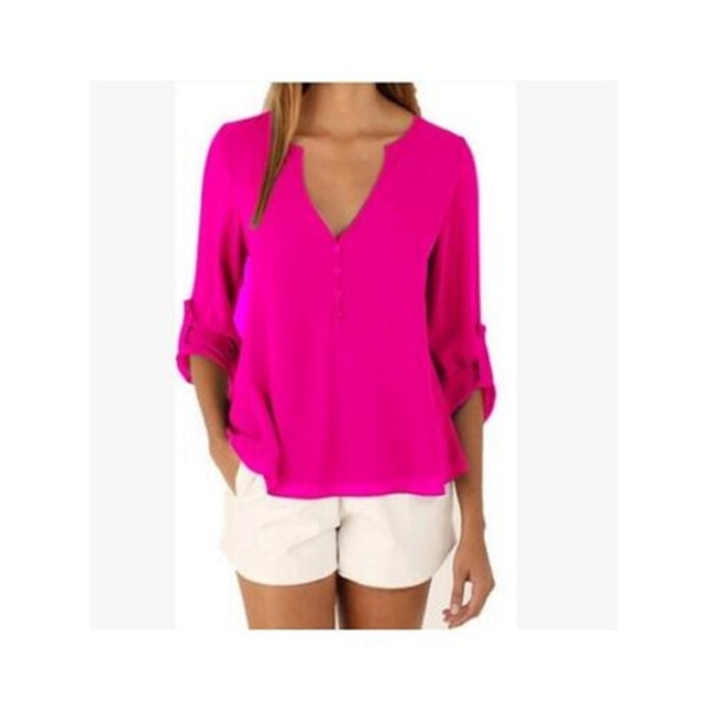 Fashion Women Blouse & shirt Plus Size S-5XL kimon Female long sleeve chiffon blouse Chic Elegant Lady Loose Tops chiffon shirt