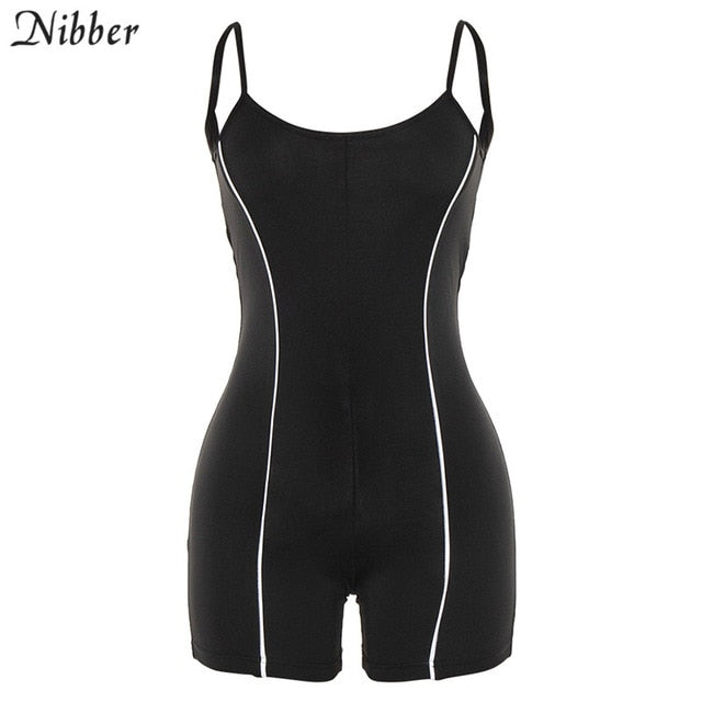 summer Neon color Reflective sleeveless playsuit 2019 fashion Basic black Elastic casual ladies bodysuit Jogging suit Sportswear