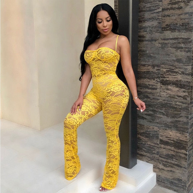 Lace Jumpsuit 2019 New Fashion Rompers Womens Jumpsuits Clubwear Playsuit Hollow Out Party Chiffon Outweaer Clothes