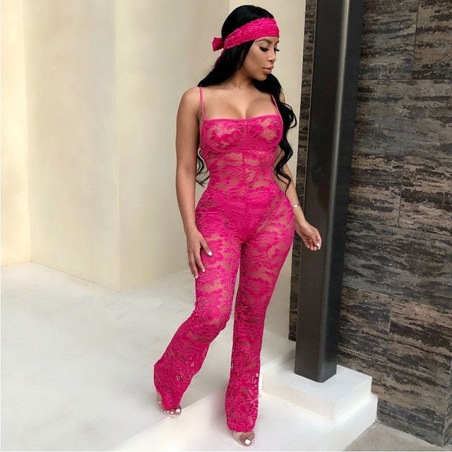 Lace Jumpsuit 2019 New Fashion Rompers Womens Jumpsuits Clubwear Playsuit Hollow Out Party Chiffon Outweaer Clothes