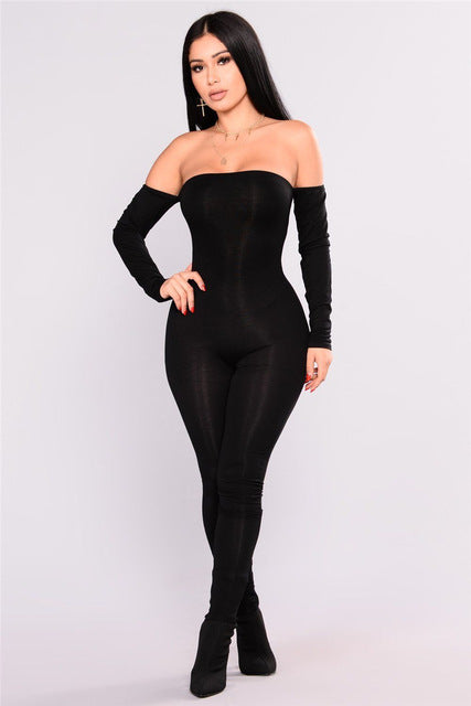 Long Sleeve New Fashion Sexy Jumpsuit Female Off Shoulder Strapless Clubwear Playsuit Bandage High Waist Evening Party Trousers