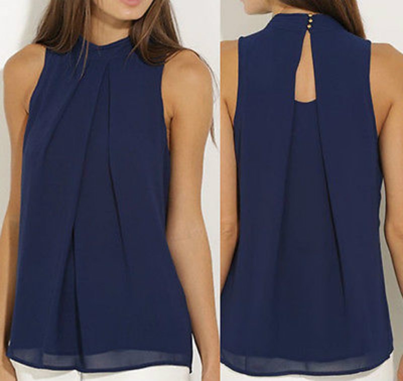 Fashion Women  Chiffon Blouses  Summer Top Sleeveless Shirt Casual Tops  blusas mujer de moda 2019