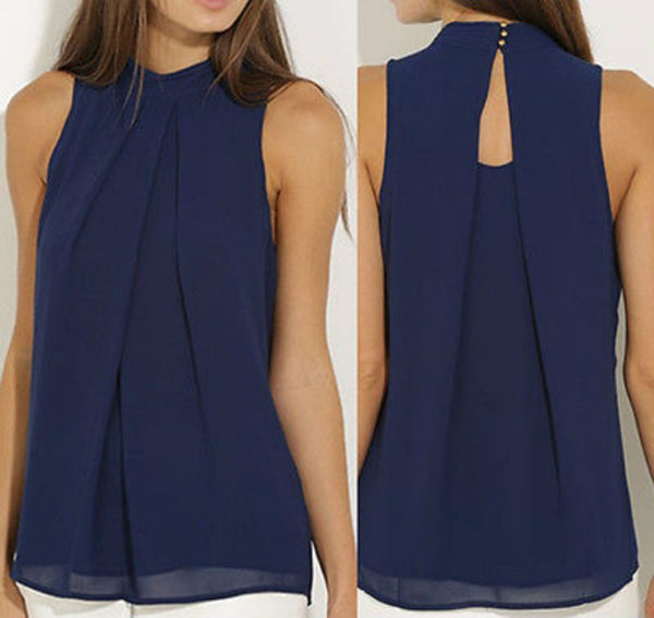 Fashion Women  Chiffon Blouses  Summer Top Sleeveless Shirt Casual Tops  blusas mujer de moda 2019